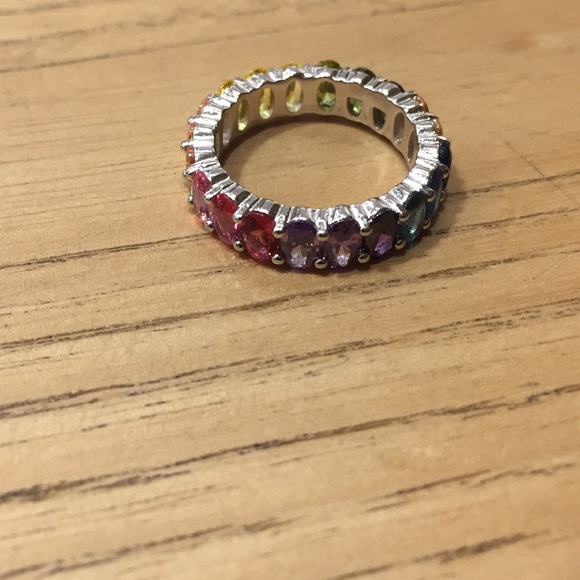 Oval Rainbow Ring Multi Color Sterling Silver - Picture 4 of 6